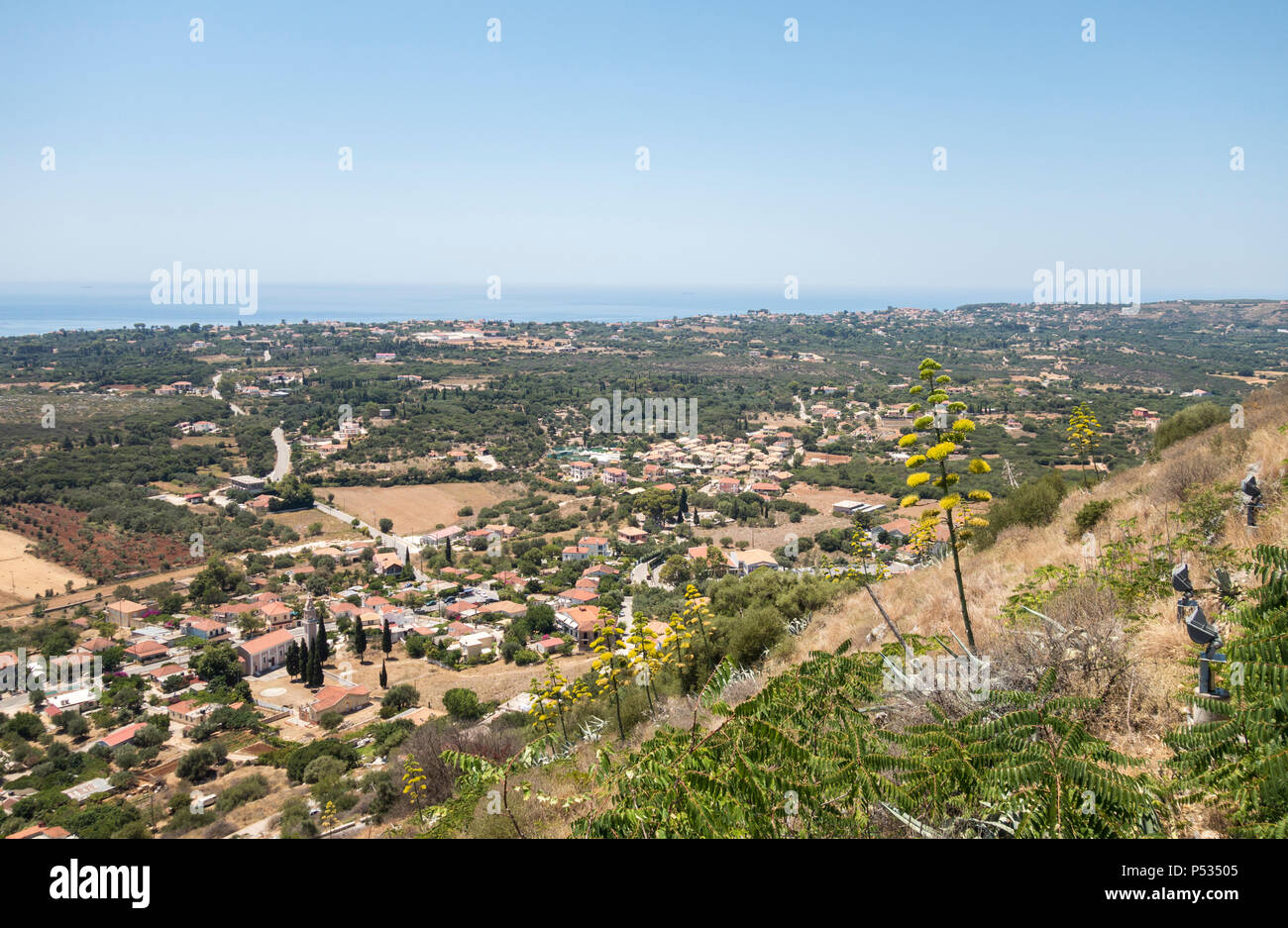 Ausblick auf die Landschaft vom Schloss von Saint George, Kefalonia, Griechenland Stockfoto