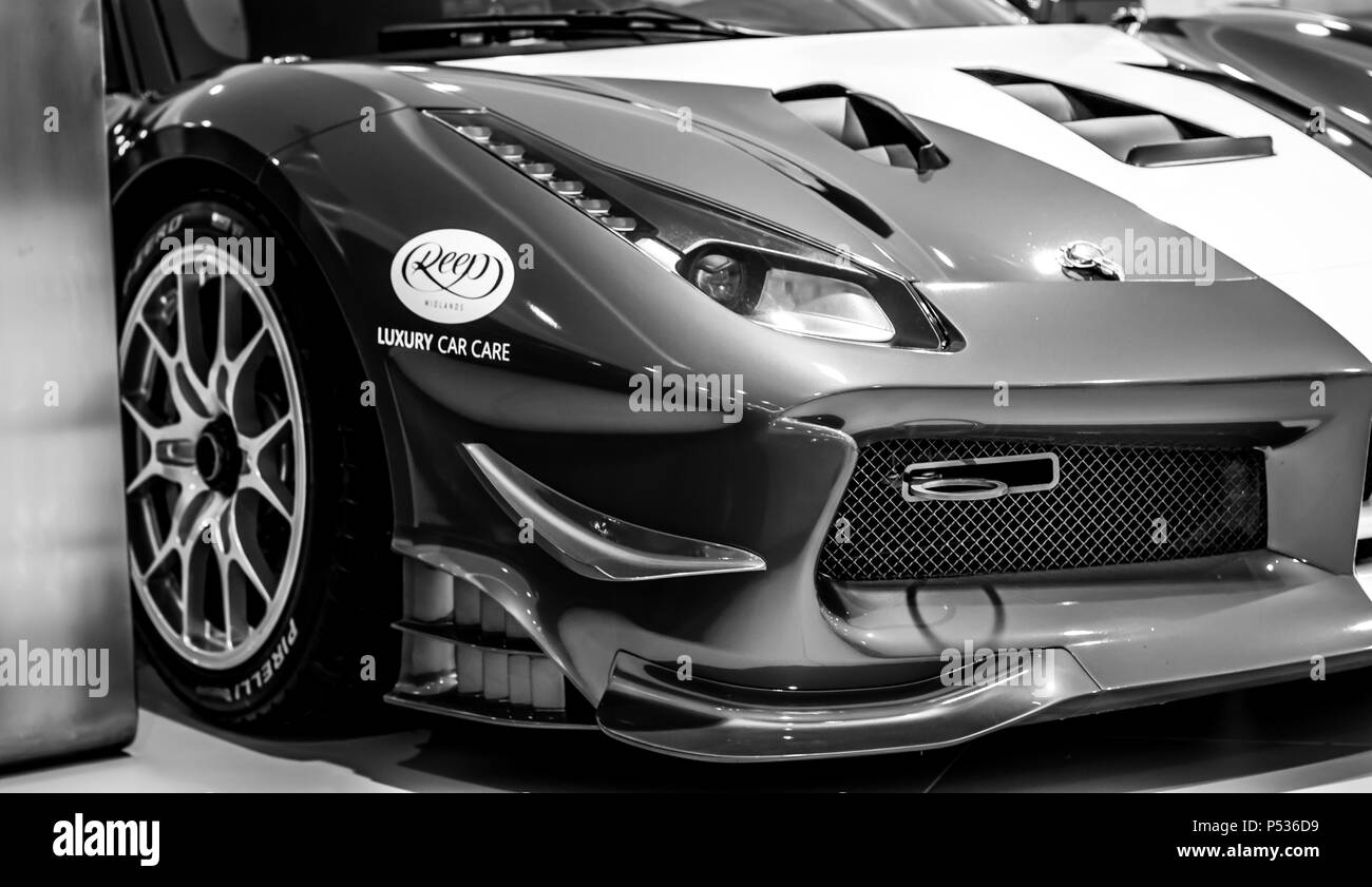 Die Front eines Ferarri 488 GT3-Rennwagen. Stockfoto