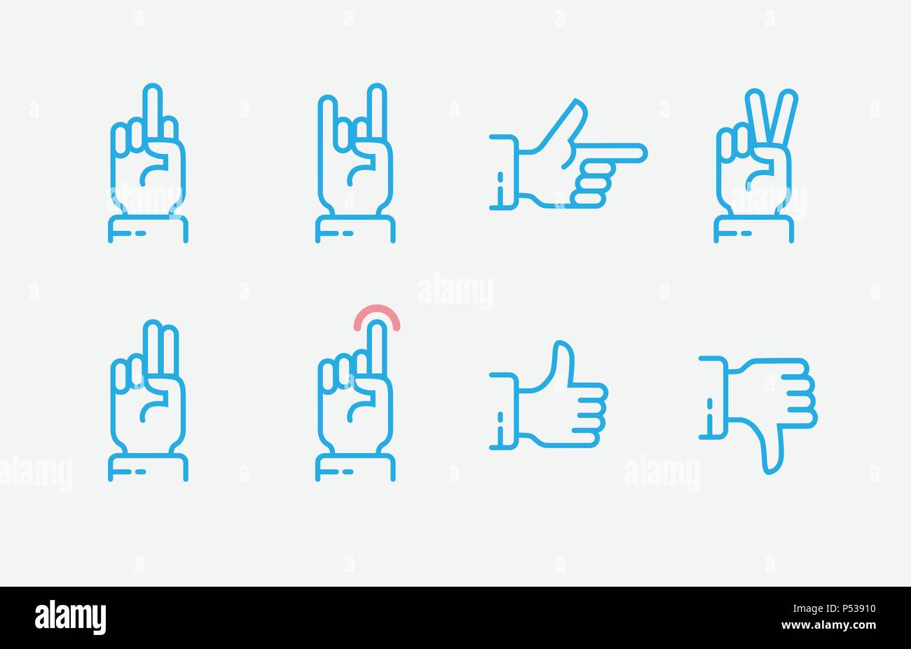 Handgesten thin line Icon Set. Vektor Touchscreen Gesten Symbole in ...