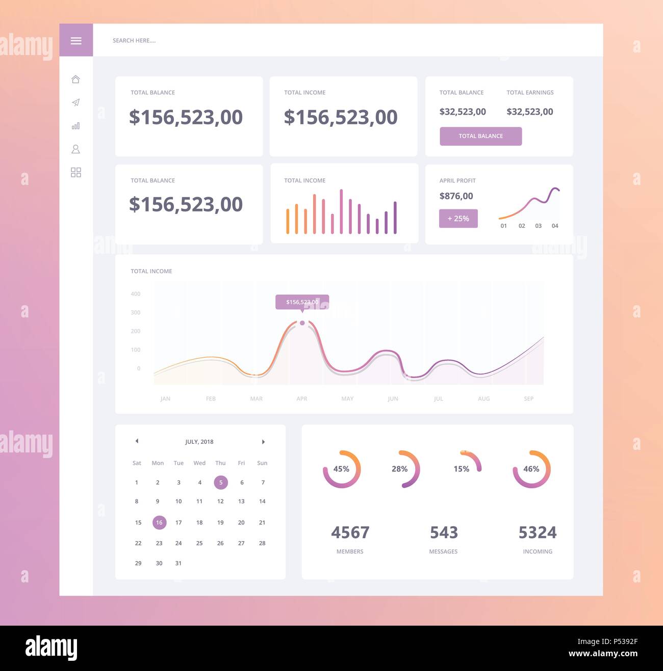 Infografik dashboard Vorlage mit flachen Design Grafiken und Diagramme. Informationen Grafiken UI-Elemente für Web und mobile Anwendung Stock Vektor
