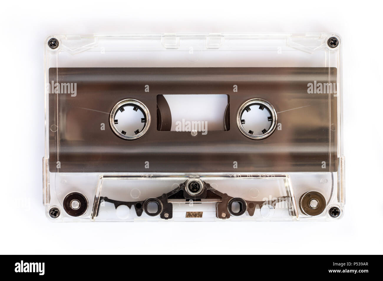 Transluzente Audio Cassette auf weißem Hintergrund Stockfoto