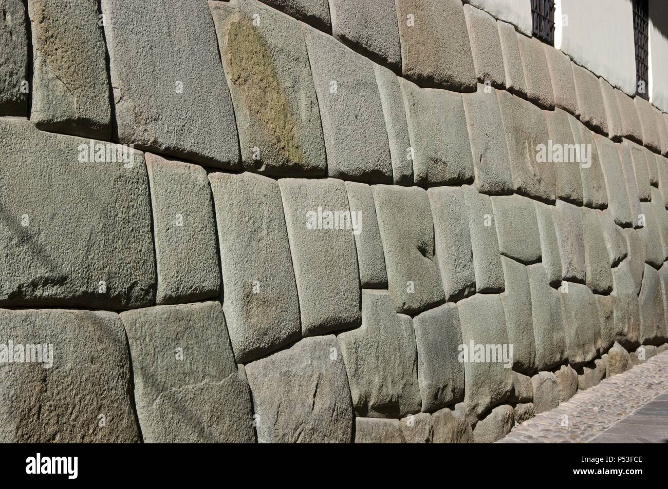 Peru. Stadt Cusco. Hatun Rumiyoc Straße. Inca Wand. Stockfoto