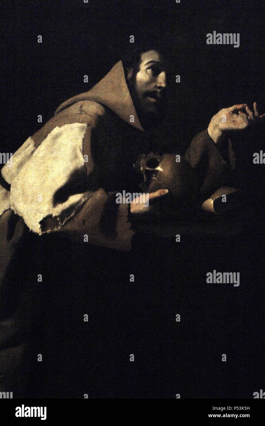 Francisco de Zurbaran (1598-1664). Spanischer Maler. Der hl. Franziskus in der Meditation, 1639. Detail. National Gallery. London. England. Vereinigtes Königreich. Stockfoto