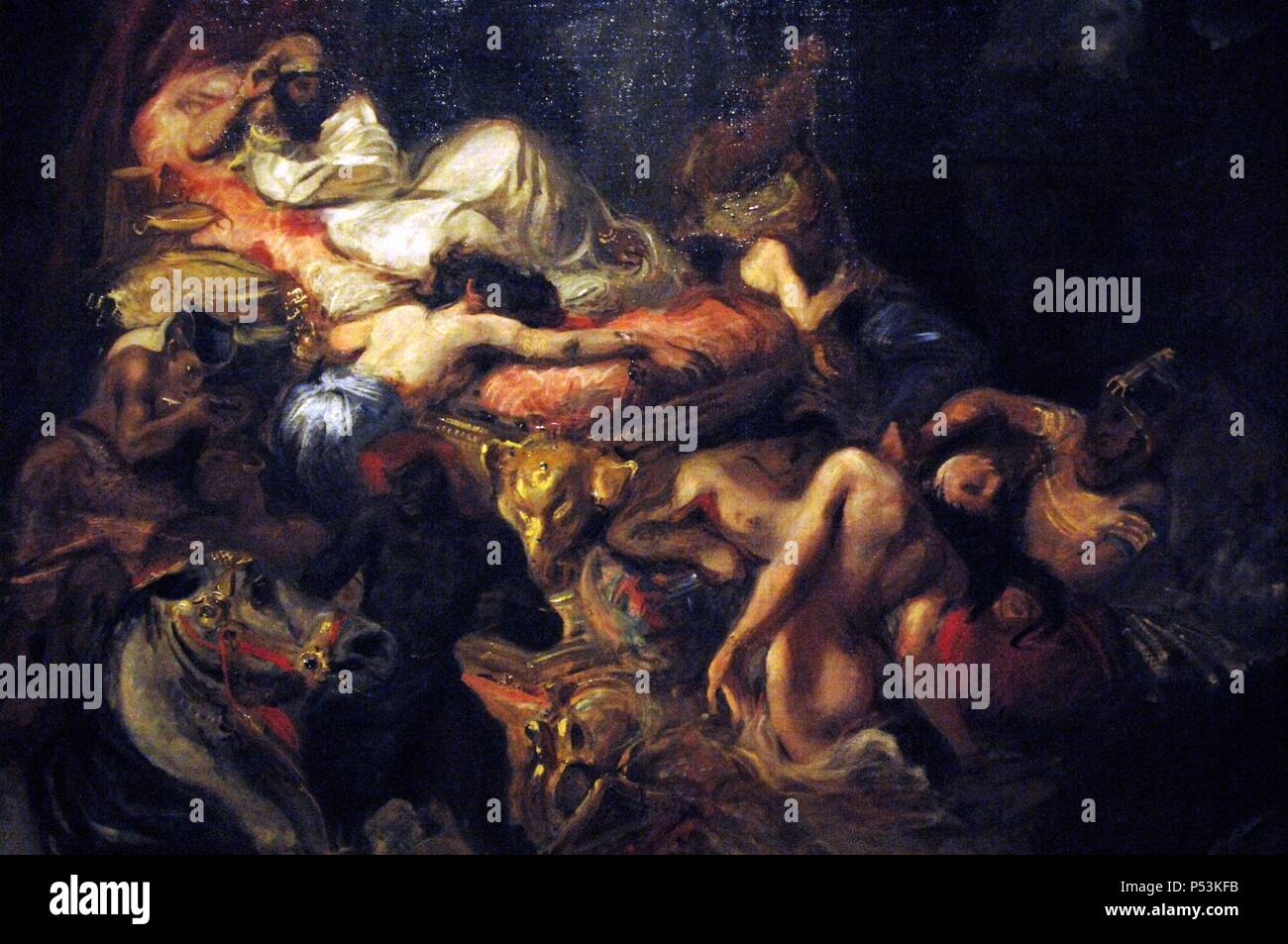 Projekt vom Tod des Sardanapal von Eugène Delacroix (1798-1863). 1826. Louvre Museum. Paris. Frankreich. Ausstellung Babylon. Stockfoto