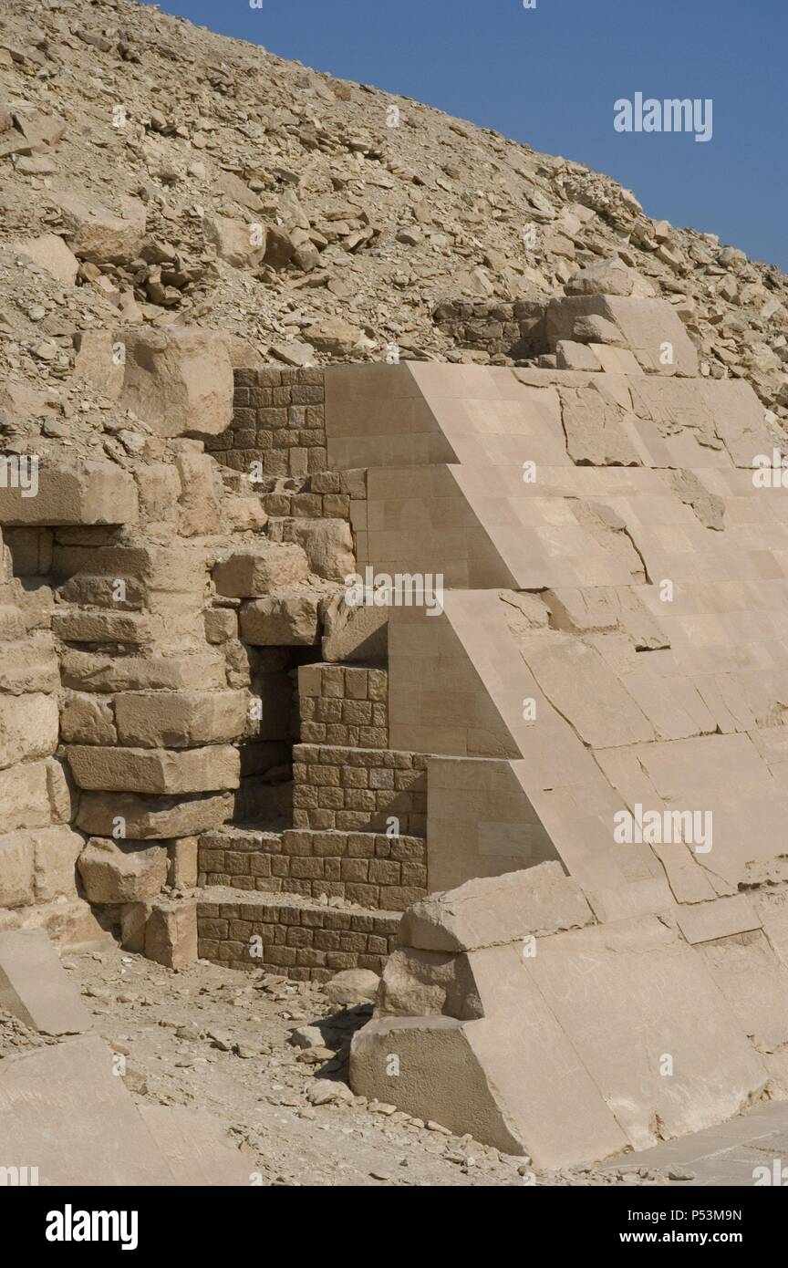 Ägypten. Saqqara.The Pyramide des Unas. Fünfte Dynastie. 24. Jahrhundert v. Chr. altes Königreich. Es ist jetzt ruiniert. Stockfoto