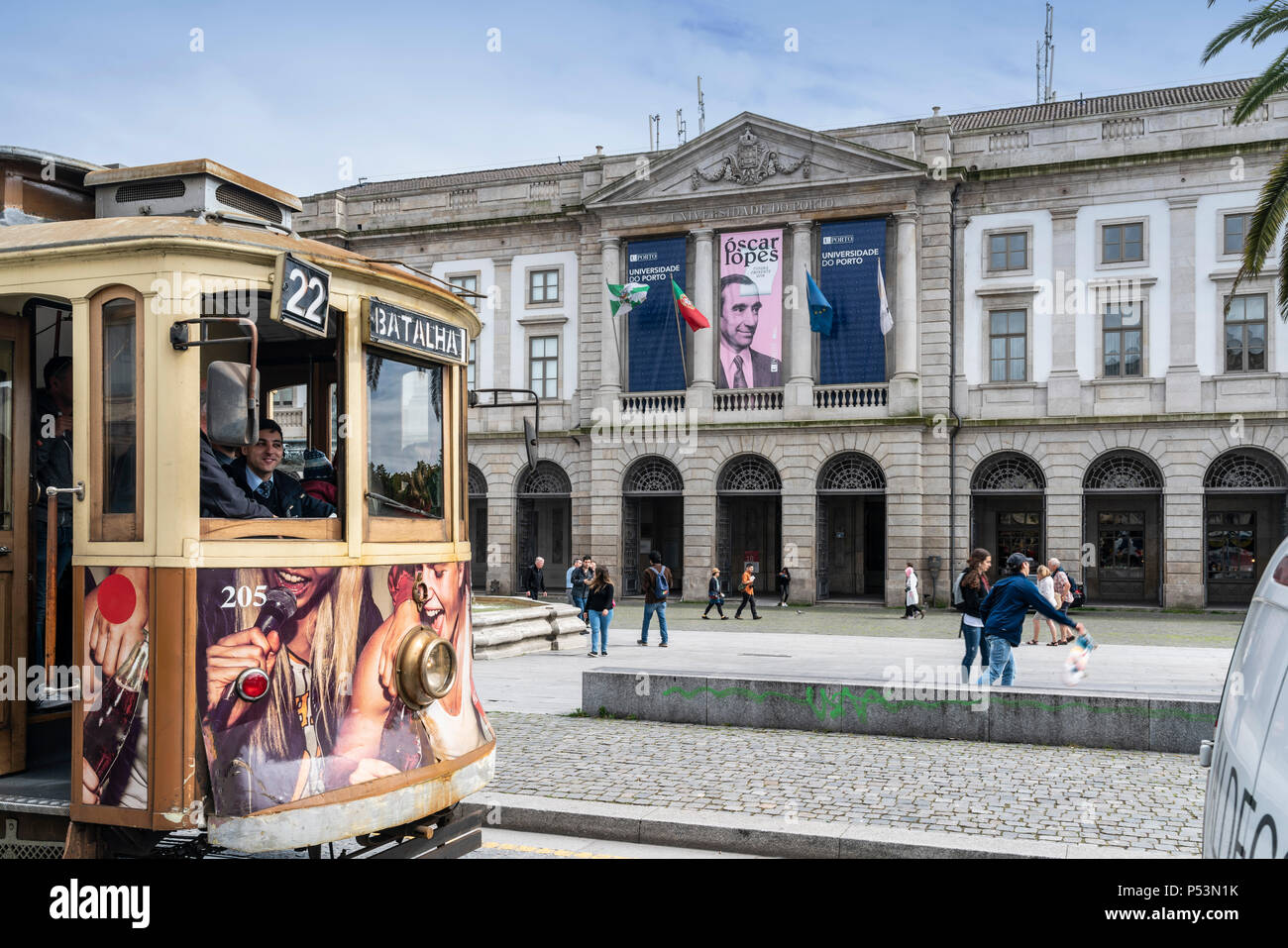 Vinage Tram 22, Port, Universidade do Porto Universität Gebäude, Oporto, Portugal, Stockfoto