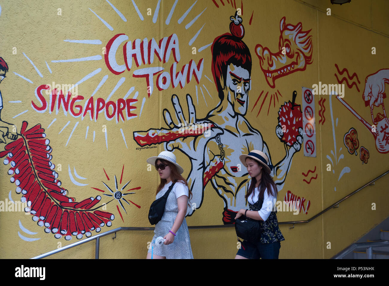 Singapur, Republik Singapur, Wandbild in Chinatown Stockfoto