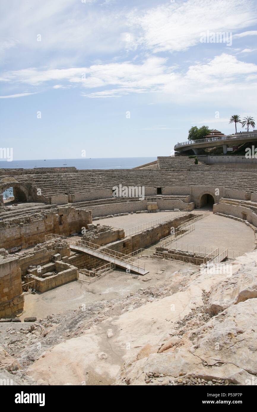 Spanien. Katalonien. Tarragona. Römische Amphitheater. Erbaut im 2. Jahrhundert nach Christus. Stockfoto