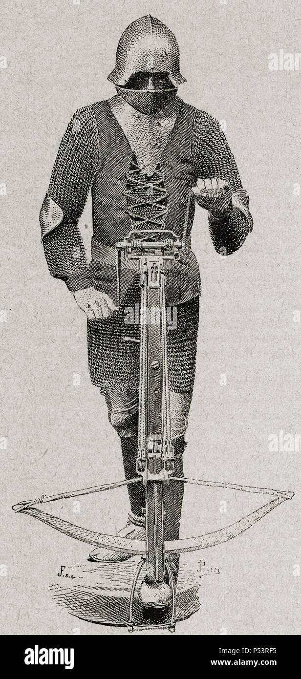 Im Mittelalter. Armbrustschützen. 15. Jahrhundert. Gravur. Stockfoto