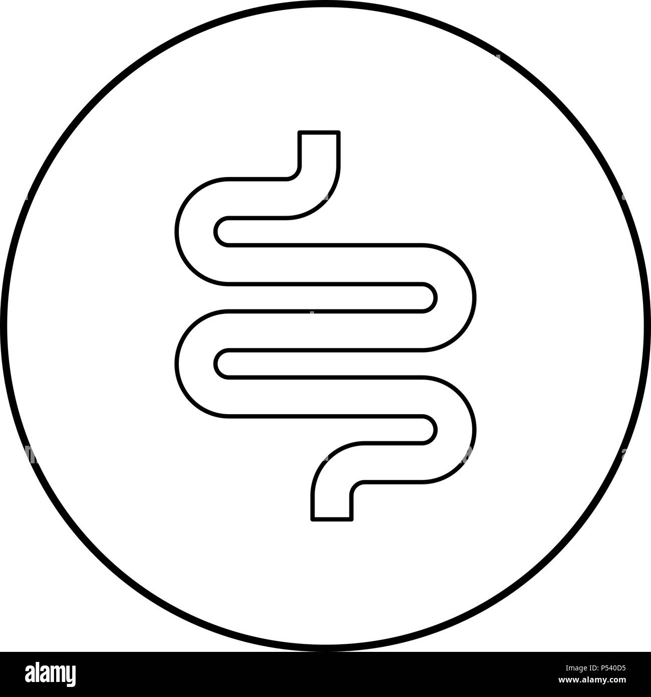 Darm- oder Darmblutungen Symbol Farbe Schwarz im Kreis runde Kontur Stock Vektor