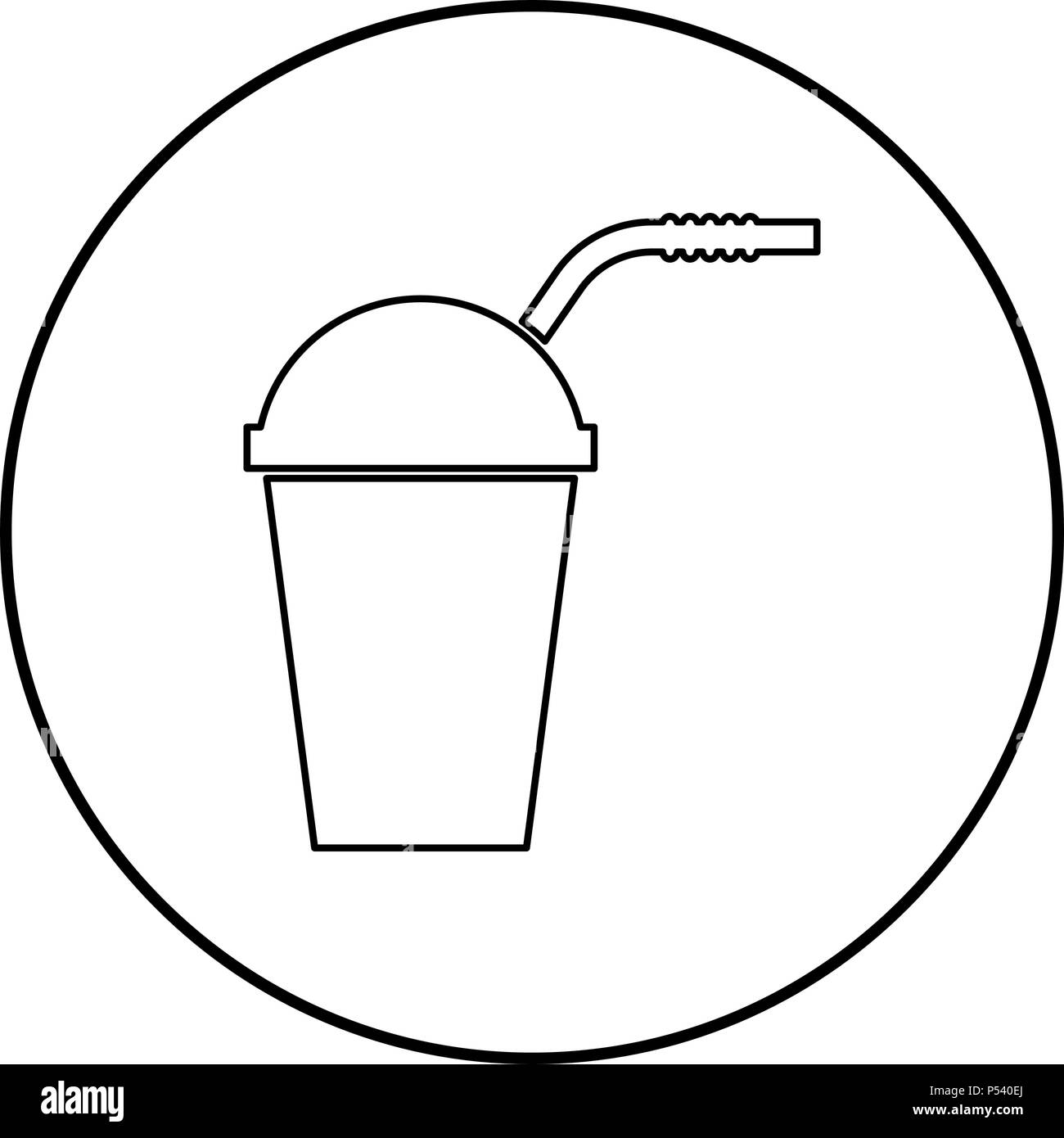 Geschlossener Behälter für heiße Getränke mit Stroh Symbol Farbe Schwarz im Kreis runde Kontur Stock Vektor