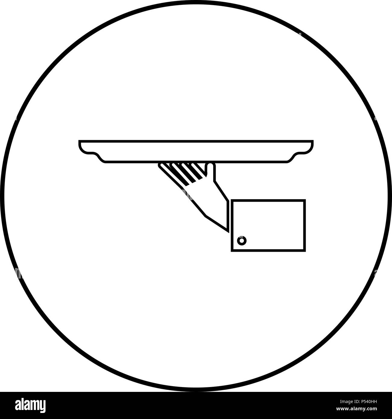 Hand mit Tray icon Schwarz Farbe im Kreis runde Kontur Stock Vektor