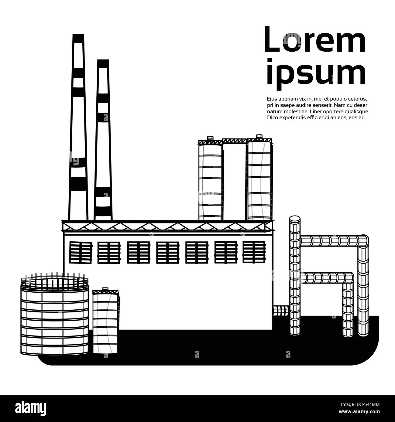 Große Fabrik-, Anlagen mit Emissionen rauch Luftleitung auf weißem Hintergrund kopieren Raum Stock Vektor