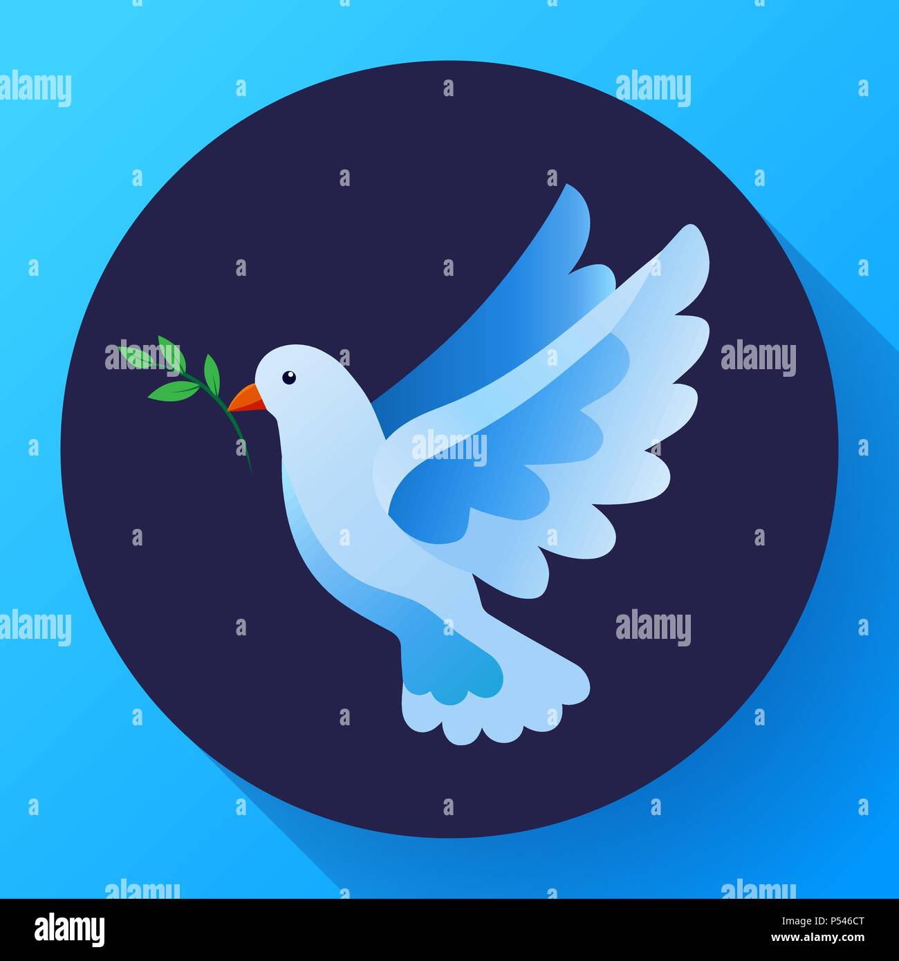 Blaue Taube mit Zweig Peace Symbol. Flying Blue Bird und Frieden Konzept. Pazifismus Konzept. Frei fliegende Symbol. Taube - Symbol für Gott, Frieden auf Erden, die göttliche Vorsehung, der Engel Gottes. Stock Vektor