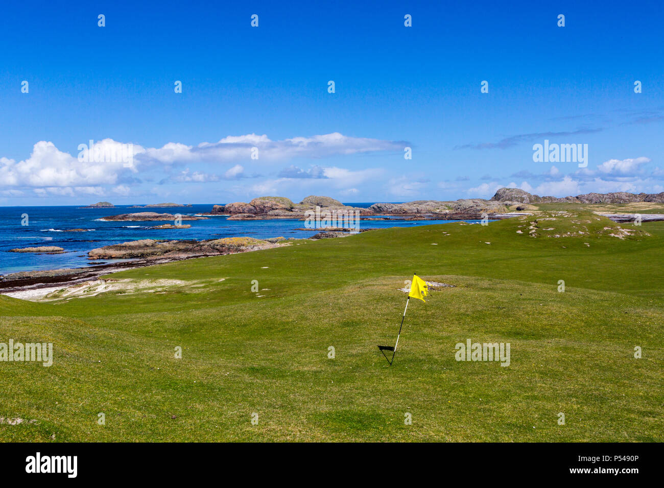 Die 3. Bohrung der 9 Loch Golfplatz auf der Hebriden Insel Iona, Argyll und Bute, Schottland, Großbritannien Stockfoto