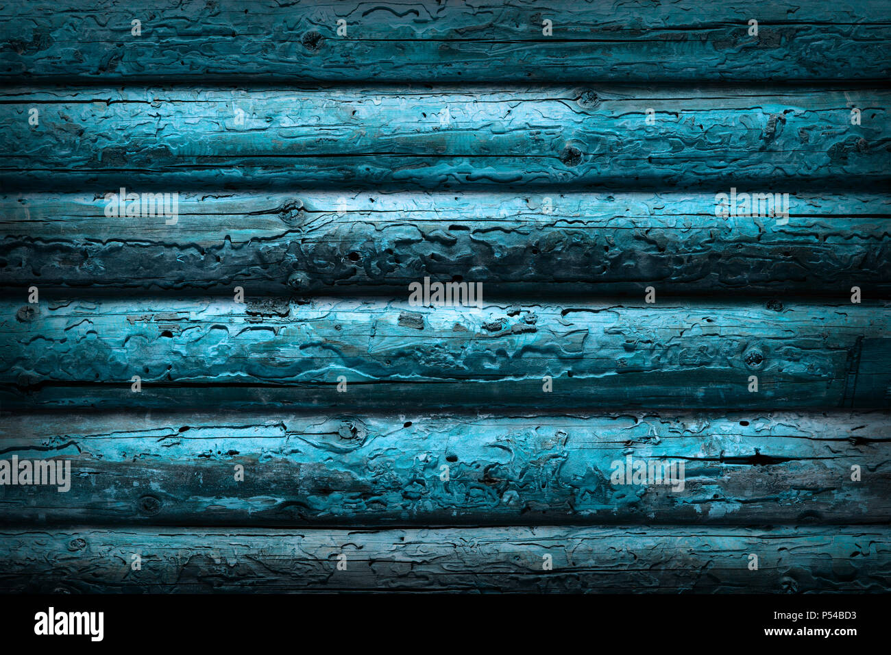 Holz Wand Zaun close-up. Blaue Farbe. Stockfoto