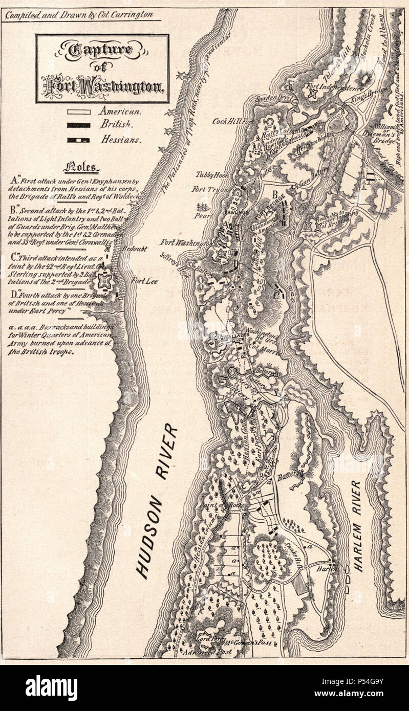 Erfassen von Fort Washington, 16. November 1776, während der amerikanischen Revolution Stockfoto