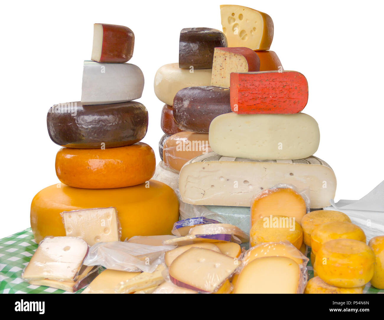 Vielfalt der Käse in Weiß isoliert zurück Stockfoto