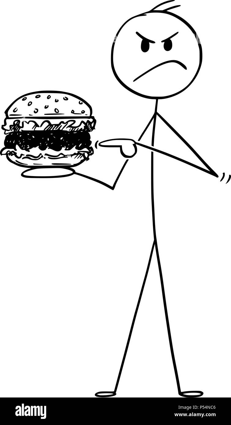 Cartoon von wütenden Mann Holding Hamburger Stock Vektor