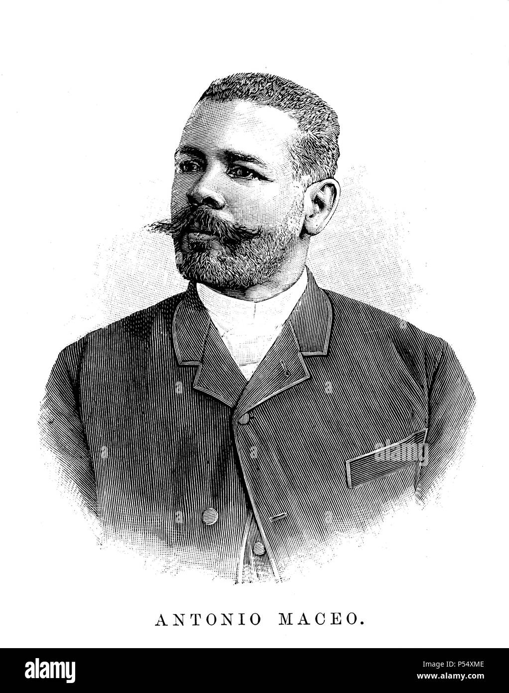 Antonio de la Caridad Maceo y Grajales (1845-1896). Jefe revolucionario Cubano, Conocido como El titán de Bronze". Allgemeine del Ejército. Grabado de 1895. Stockfoto