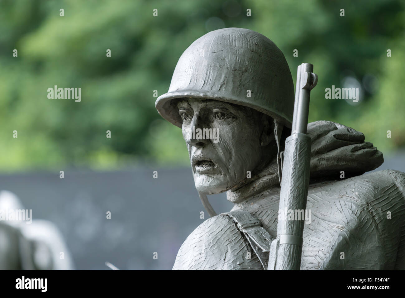 Skulptur eines Soldaten am Denkmal für koreanische Kriegsveteranen Stockfoto