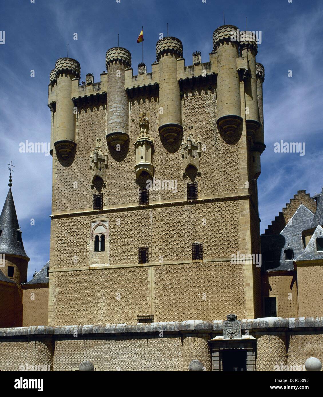 Spanien. Segovia. Der Alcazar. Turm von Johann II. von Kastilien, 15. Jahrhundert. Stockfoto
