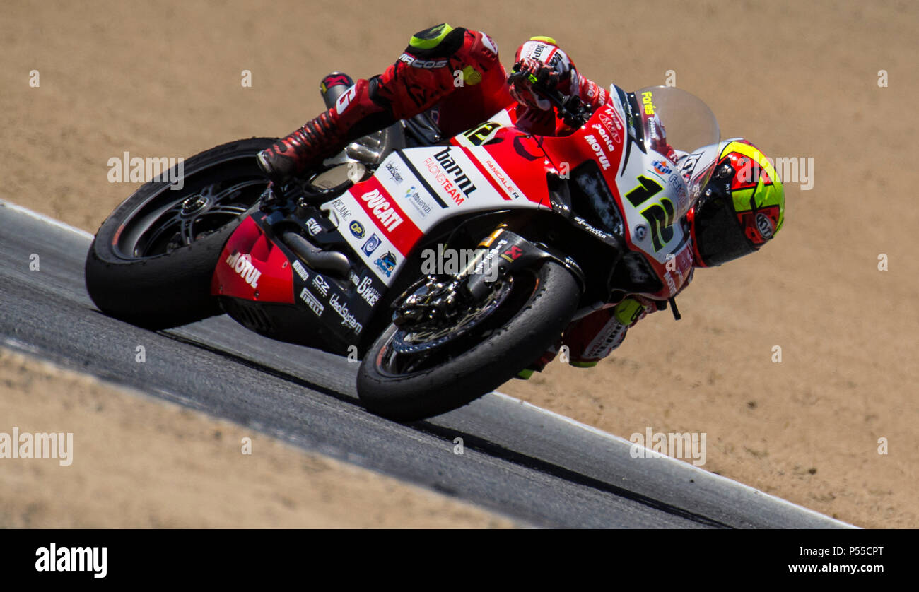 24.Juni 2018 Monterey, CA, USA #12 Xavi Fores Platz 6 während der MOTUL FIM Superbike Weltmeisterschaft Geico US-Umlauf an Weathertech Laguna Seca Monterey, CA Thurman James/CSM Stockfoto