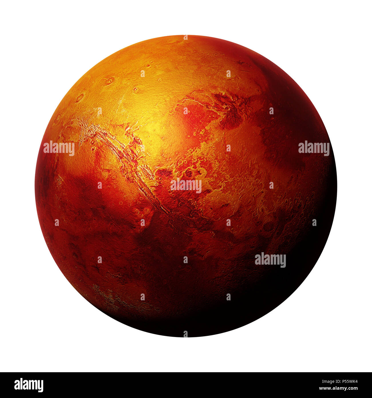 Der rote Planet Mars, Teil des Sonnensystems auf weißem Hintergrund Stockfoto