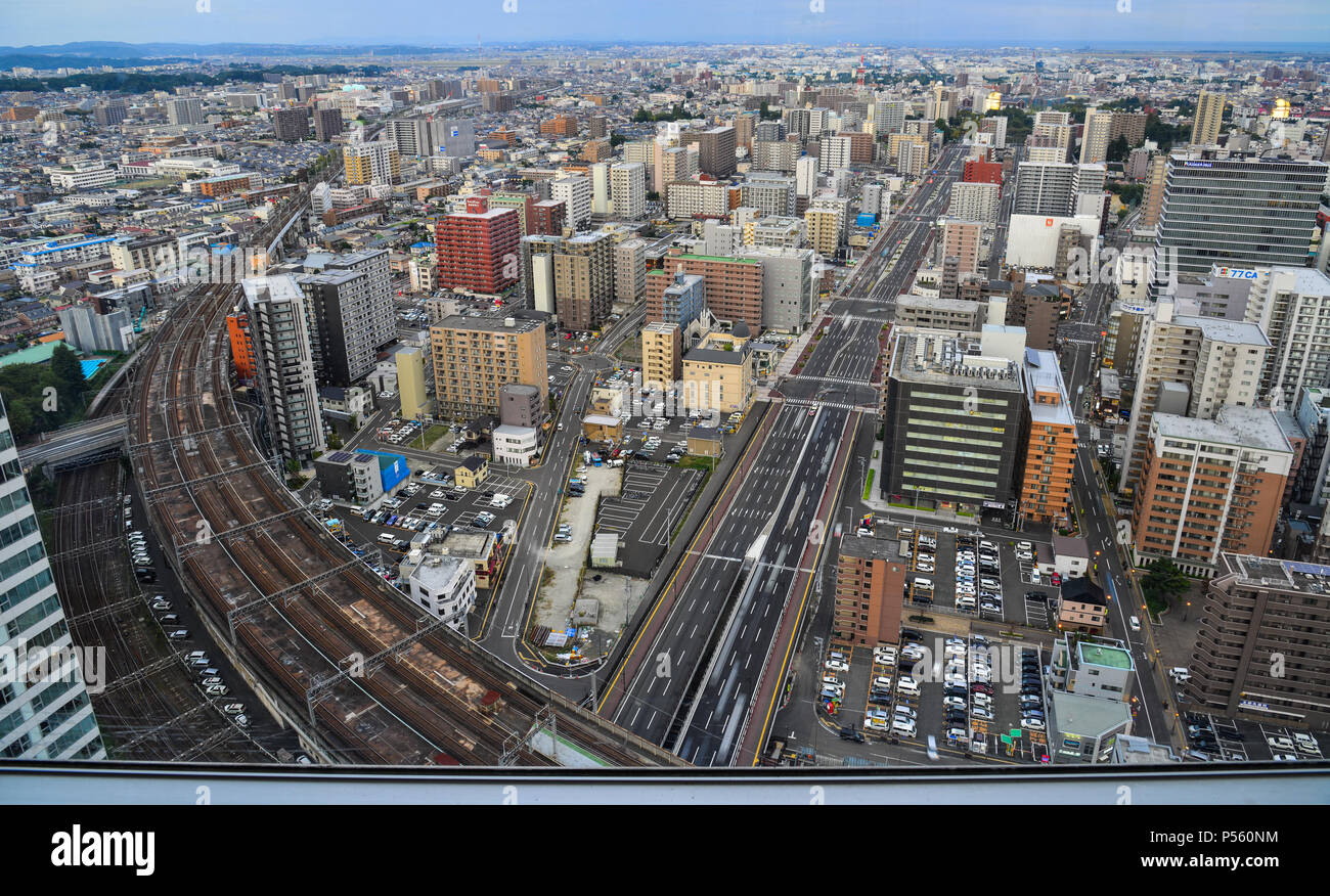 Sendai, Japan - Nov 3, 2017. Luftaufnahme von Sendai, Japan. Sendai ist die Hauptstadt der Präfektur Miyagi, die größte Stadt in der Region Tohoku. Stockfoto