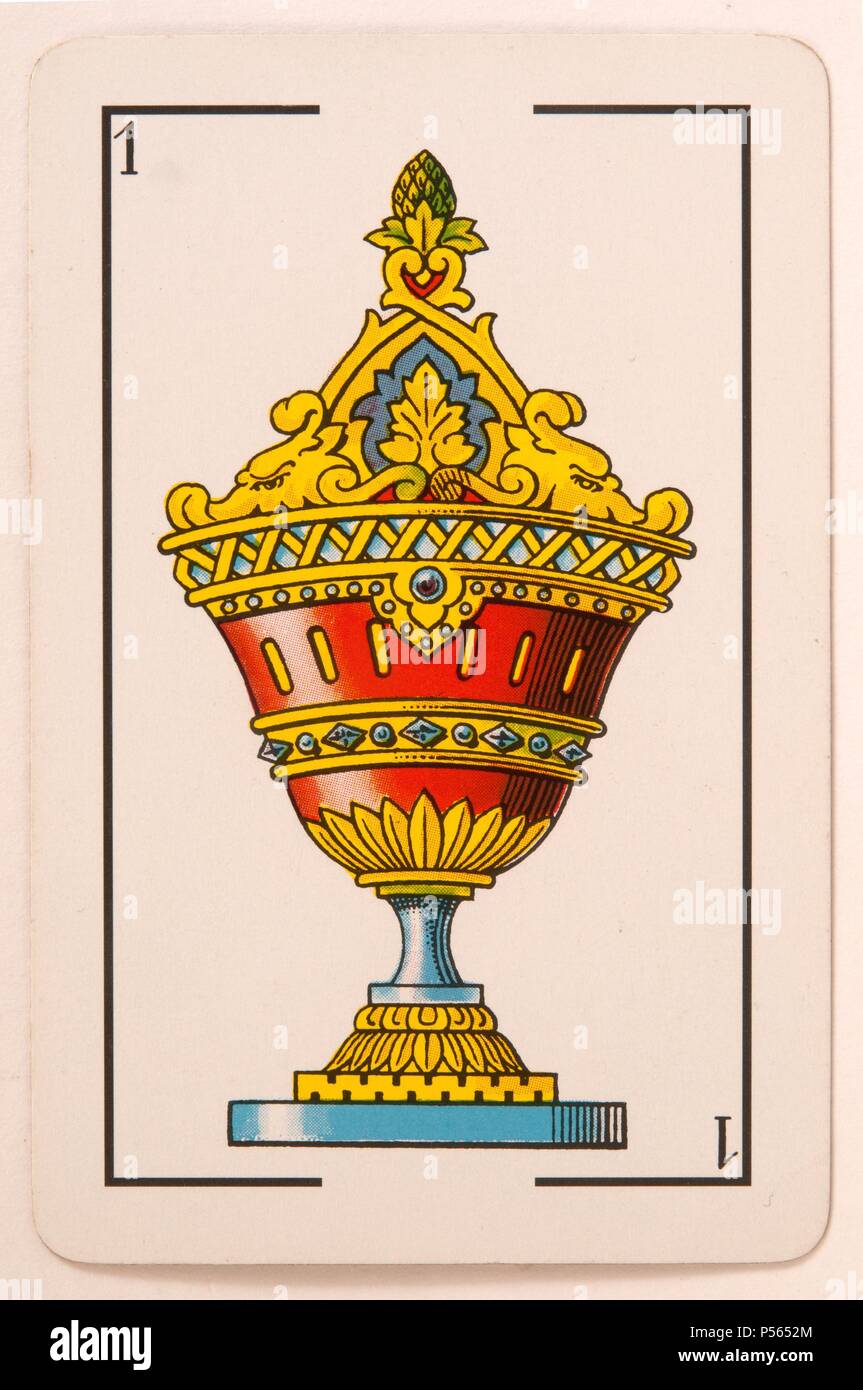CARTA DEL ALS DE COPAS de la Baraja Española. Stockfoto