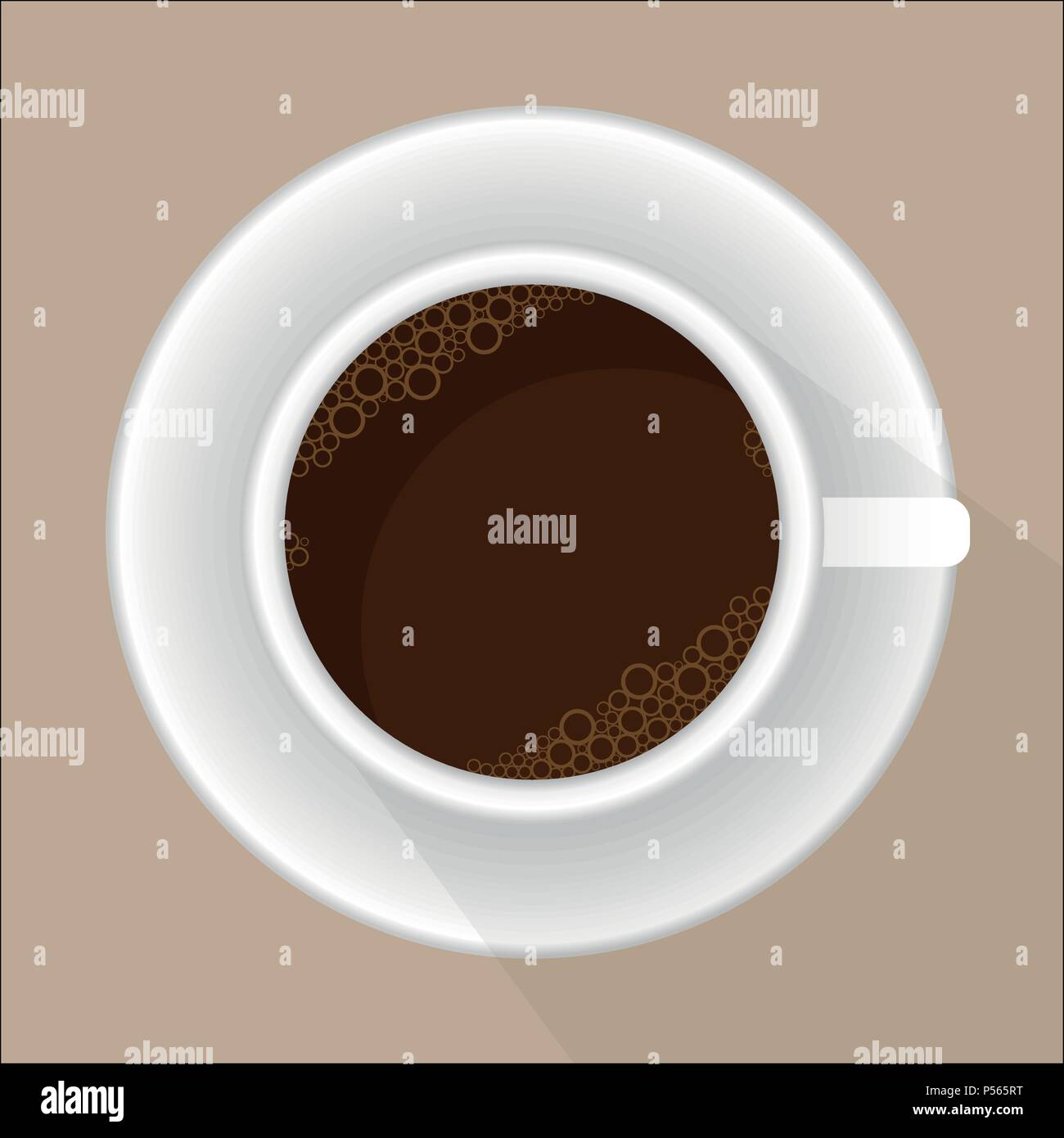 Eine Tasse Kaffee und Untertasse, Ansicht von oben flachen Design-Vector realistische Abbildung. Stock Vektor