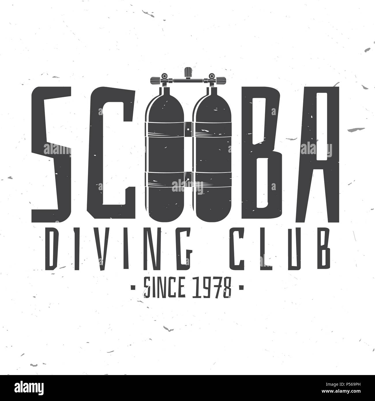 Scuba Diving Club. Vector Illustration. Konzept für Hemd oder Logo, Print, Stempel oder T-Stück. Vintage Typografie Design mit tauchflasche Silhouette. Stock Vektor