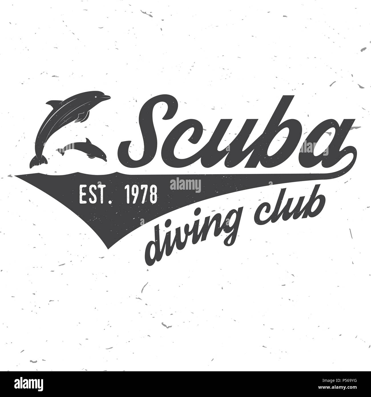 Scuba Diving Club. Vector Illustration. Konzept für Hemd oder Logo, Print, Stempel oder T-Stück. Vintage Typografie Design mit Delphin Silhouette. Stock Vektor