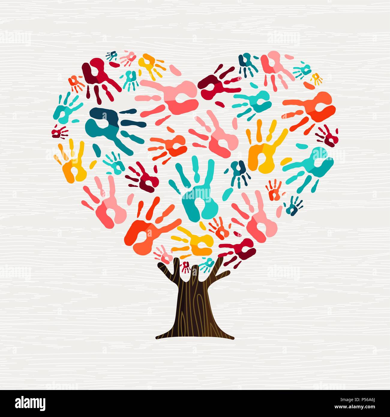 Baum aus bunten menschliche Hände in Herzform. Community Hilfe Konzept oder soziales Projekt. EPS 10 Vektor. Stock Vektor