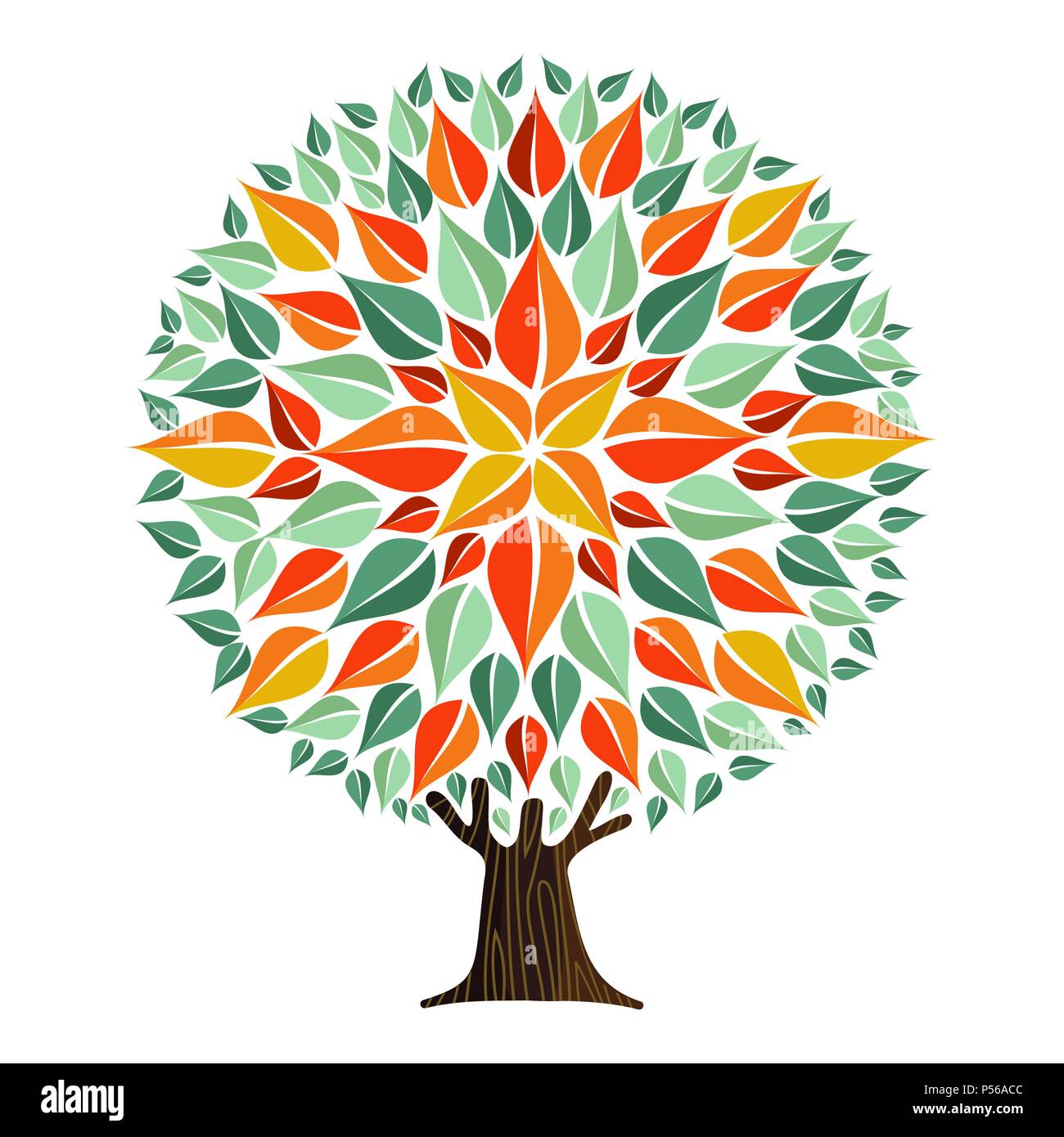 Baum Mandala mit Herbst Farbe verlässt. Konzept Abbildung für Umweltschutz oder der Natur helfen. EPS 10 Vektor. Stock Vektor