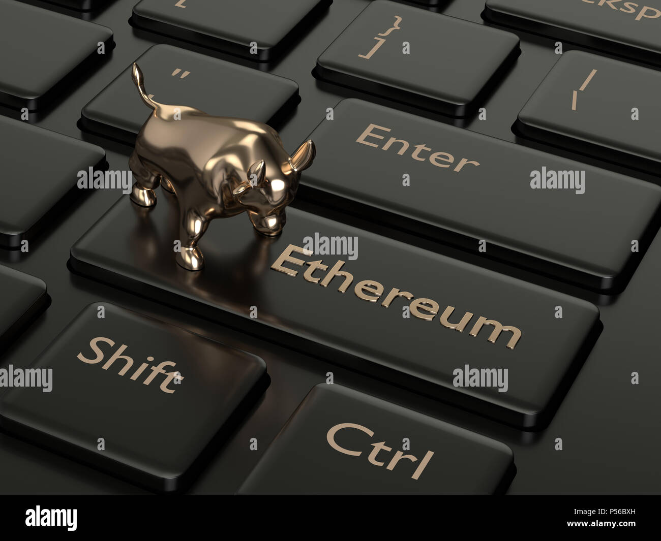 3D-Render von Computer Tastatur mit ASTRALEUMS button und Stier. Cryptocurrencies Konzept. Stockfoto