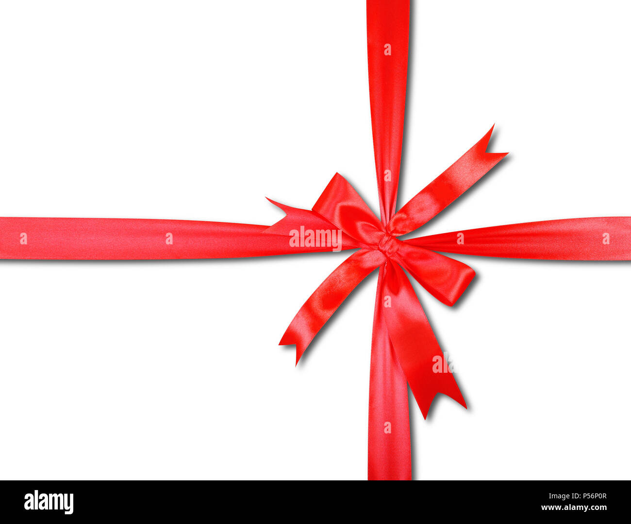 Geschenke, Shopping und präsentieren - Ansicht von oben Geschenkbox wird durch eine rote Schleife gebunden isoliert Stockfoto