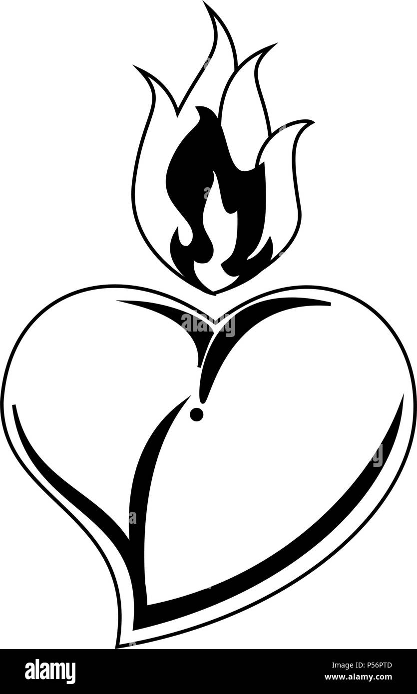 Herz Mit Flamme Tattoo In Schwarz Und Weiss Stock Vektorgrafik Alamy