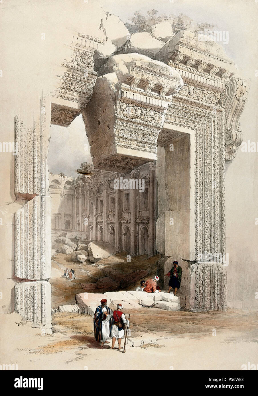 Der Tür, Baalbec, Libanon. Lithographie von Louis Haghe, nachdem David Roberts. Stockfoto