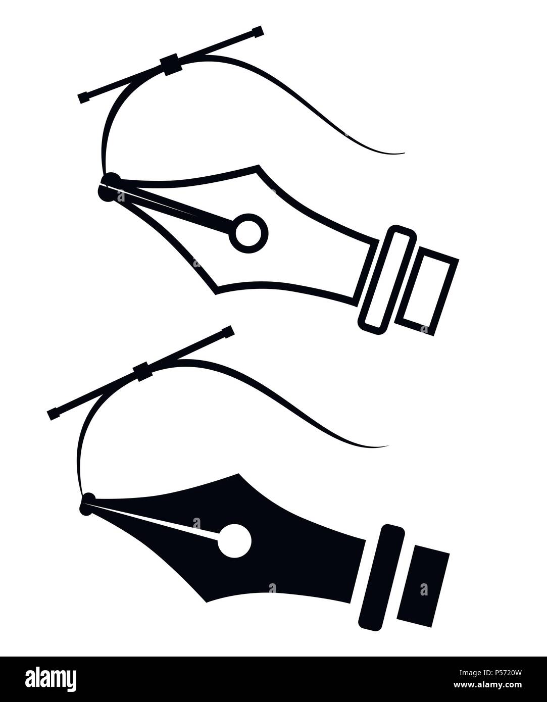 Schwarze Silhouette. Füllhalter nib-Symbol. Flache Vector Illustration auf weißem Hintergrund. Stock Vektor