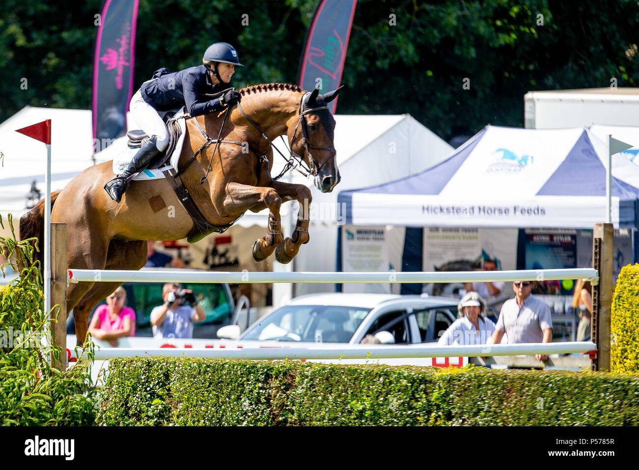 West Sussex, UK. 24 Jun, 2018. Harriet Nuttall Reiten eine haltbare herrisch. GBR. Die Al Shira'aa Derby. Die Al Shira'aa Hickstead Derby treffen. Springen. Der All England Parcours. Hickstead. West Sussex. UK. Tag 5. 24.06.2018. Credit: Sport in Bildern/Alamy leben Nachrichten Stockfoto