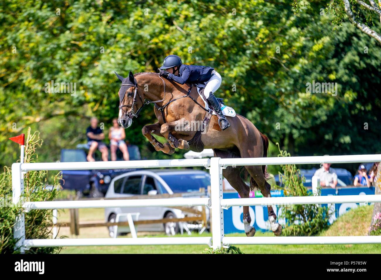 West Sussex, UK. 24 Jun, 2018. Harriet Nuttall Reiten eine haltbare herrisch. GBR. Die Al Shira'aa Derby. Die Al Shira'aa Hickstead Derby treffen. Springen. Der All England Parcours. Hickstead. West Sussex. UK. Tag 5. 24.06.2018. Credit: Sport in Bildern/Alamy leben Nachrichten Stockfoto