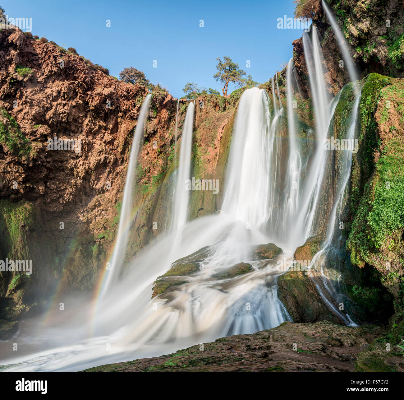 Ouzoud Wasserfälle und Kaskaden, Cascades d'Ouzoud, Oued Tissakht Fluss, Mittlerer Atlas, Provinz Azilal, Marokko Stockfoto