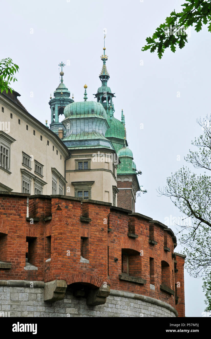 Türme von Königsschloss Wawel. Festung, Krakau Polen Europa Stockfoto