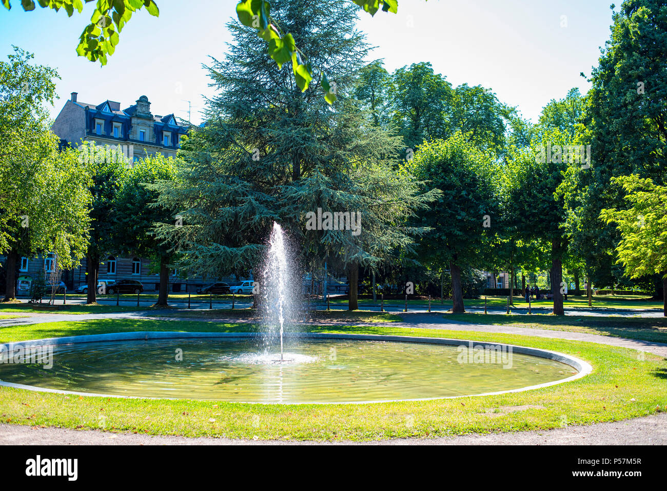 Straßburg, Wasserstrahl Brunnen, Place de l'Université, Universitätsplatz, Neustadt, Elsass, Frankreich, Europa Stockfoto