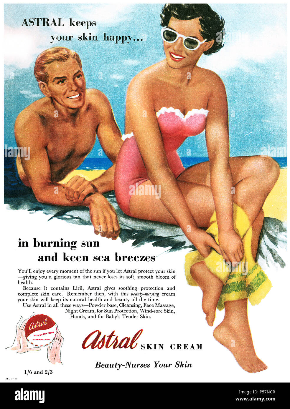 1951 britische Werbung für Astral Hautcreme. Stockfoto