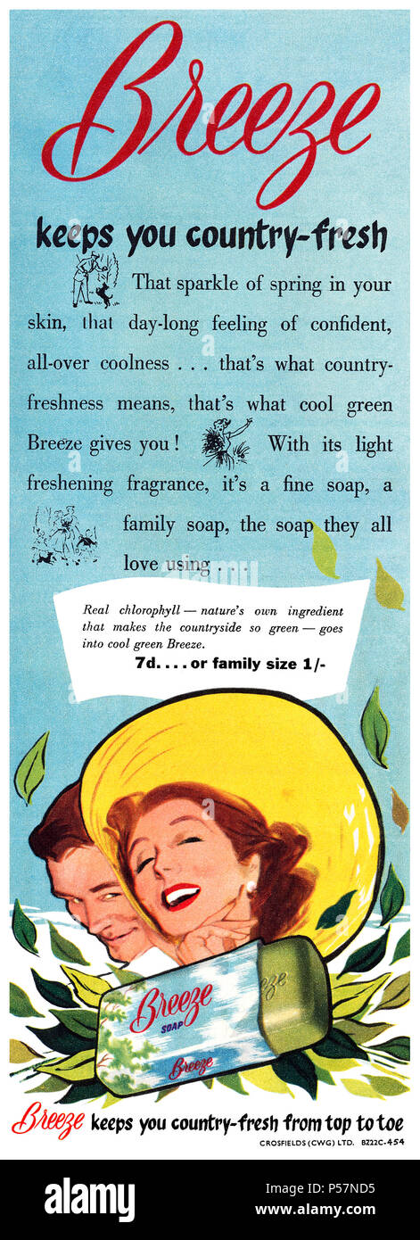 1953 britischen Werbung für Breeze Seife. Stockfoto