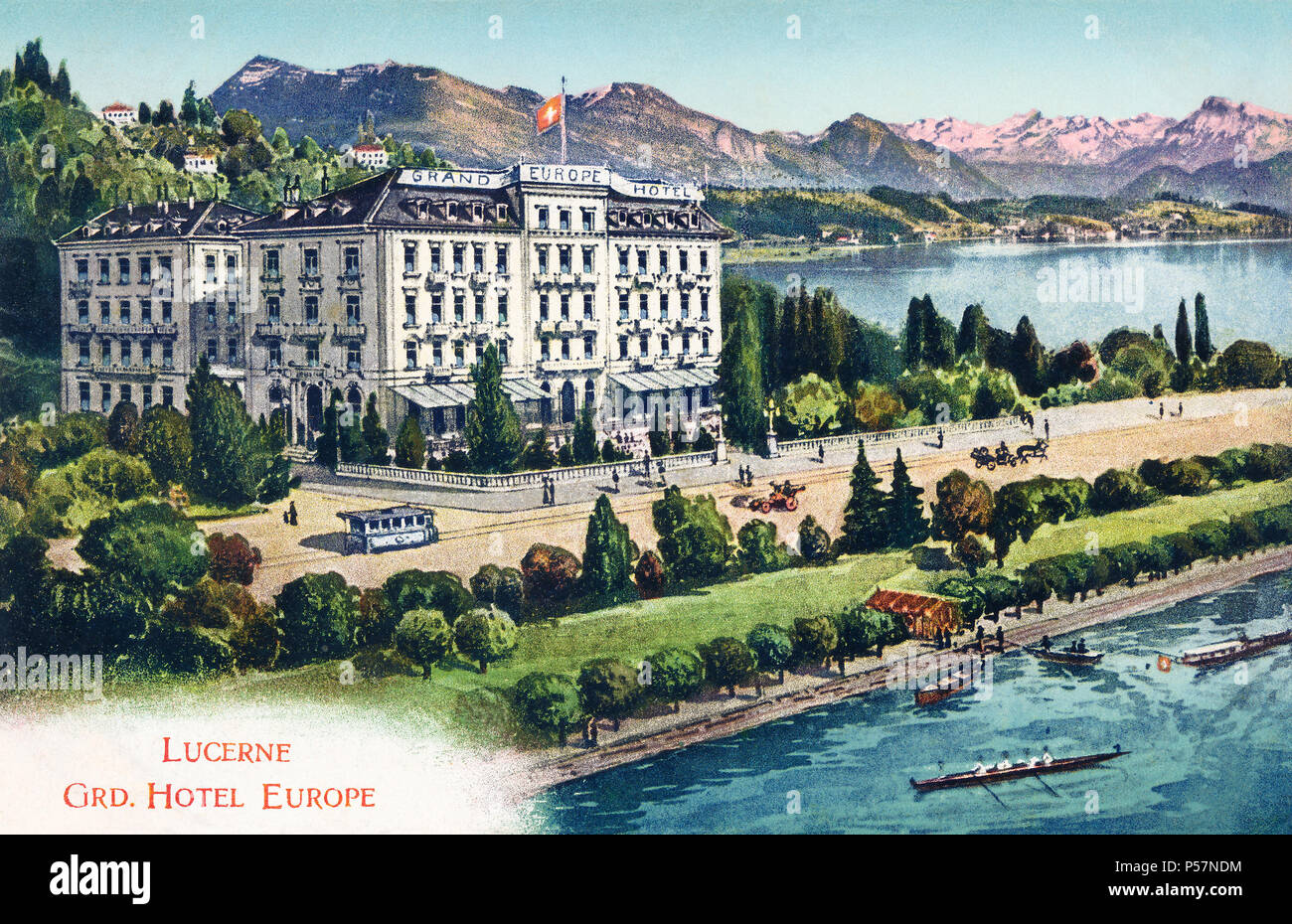 Alte Ansichtskarte des Grand Hotel Europa in Luzern, Schweiz. Stockfoto