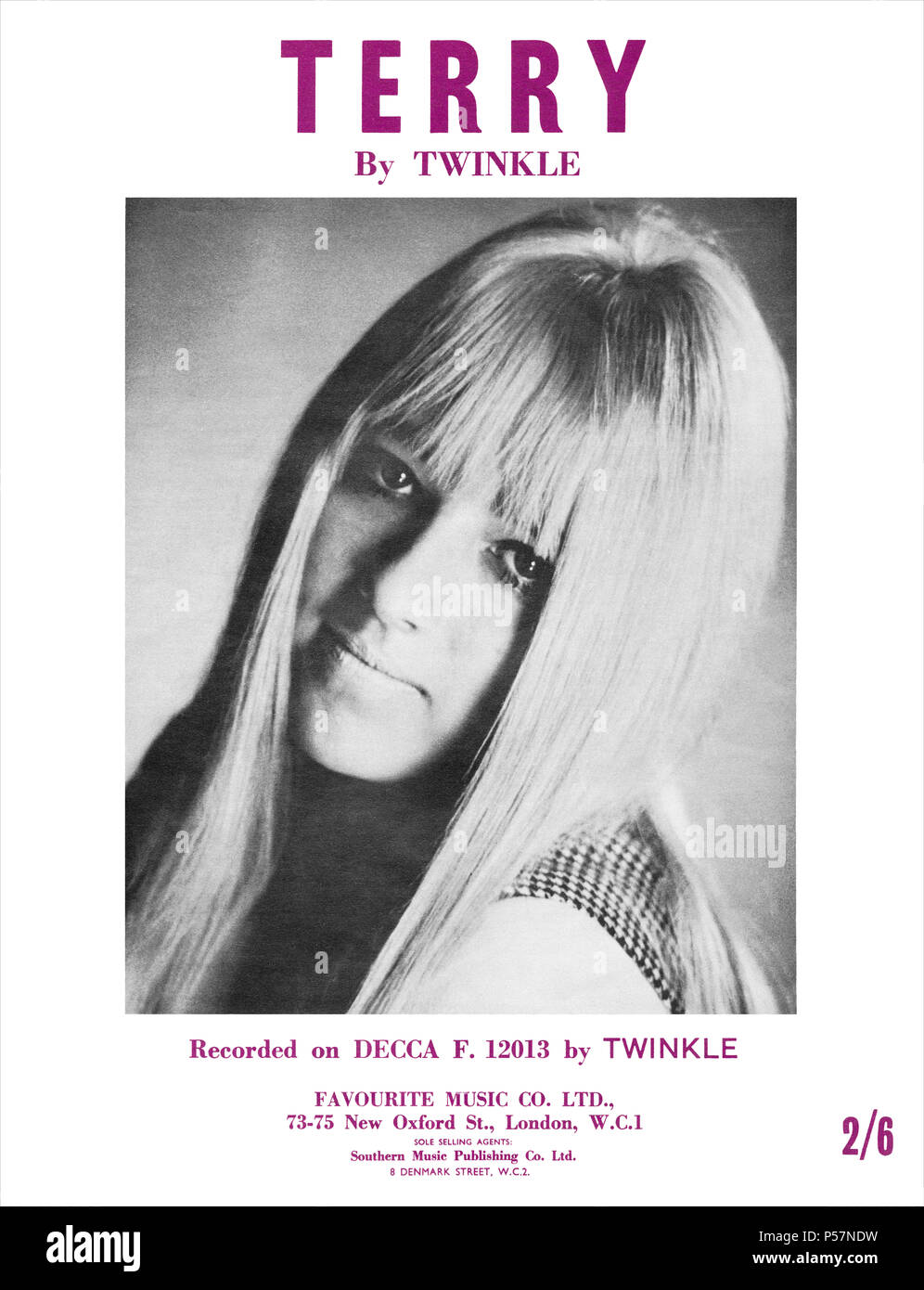 1964 Abdeckung an der Vorderseite von Vintage Noten für das Lied Terry von Twinkle (Lynn Ripley). Stockfoto