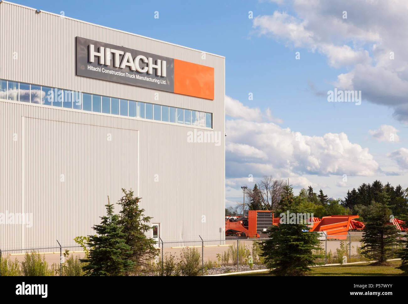 Die Hitachi Construction Truck Manufacturing Ltd facory in Guelph, Ontario, Kanada. Stockfoto